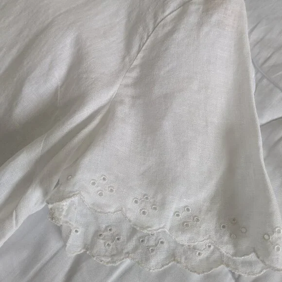 J. Crew Top Women's Size 2 White Scalloped Split-Back Linen Eyelet Blouse #C4806 - Picture 10 of 14